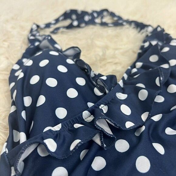 ModCloth NAVY POLKA DOT Reese Halter One-Piece Retro Swimsuit Size Large Pin Up - Picture 6 of 9